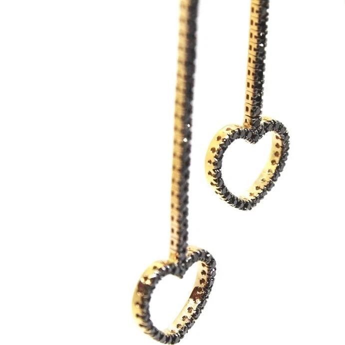 Pendientes Colgantes Infije En Oro Rosa 18k con Diamante Negros Y Corazones - Imagen 4 de 4