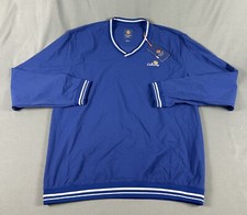Camisa suéter de golf Donald Ross logotipo en el pecho viento cuello en V grande azul nueva con etiquetas precio de venta sugerido por el fabricante $155