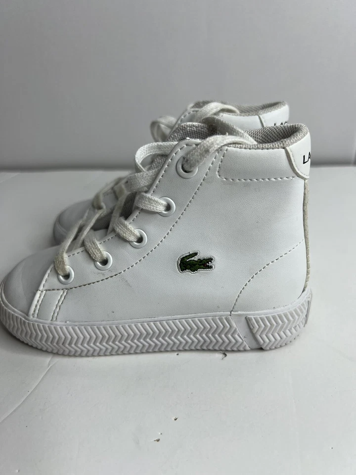 Lacoste Kids Gripshot Mid White Leather High Top Lace Up Unisex Athletic Shoes 7 - Image 2 of 4
