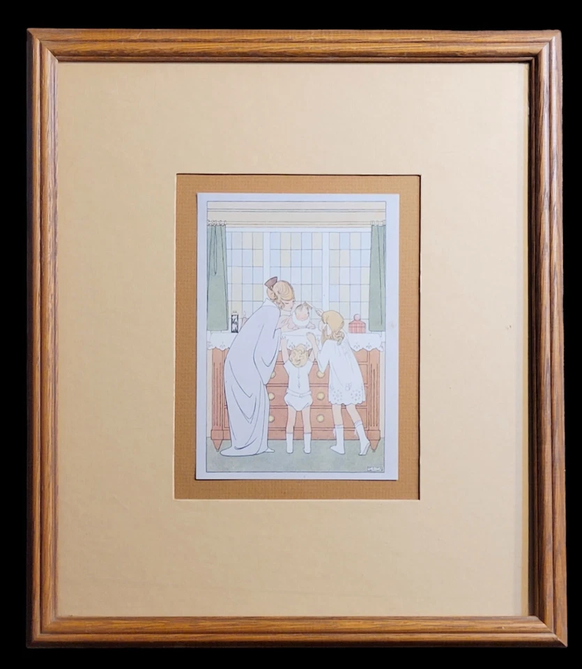 Arte de decoración de pared vintage SAIDA Art Deco madre niño bebé estampado enmarcado guardería Foto 2 de 4