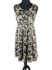 Roz & Ali black gold metallic embroidered floral sleeveless Tea dress 4