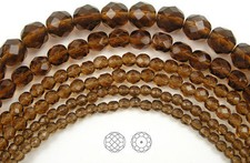 Czech Fire Polished Round Faceted Glass Beads in Smoked Topaz col Preciosa brown
