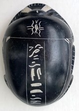 Egyptian Black Scarab with Hieroglyphic Inscriptions - 4" x 2.5"