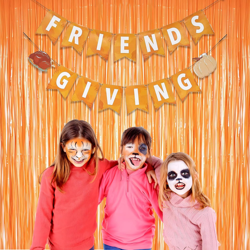 Orange Tinsel Curtain Party Backdrop - Foil Fringe Curtain Party Streamers for - Picture 2 of 8