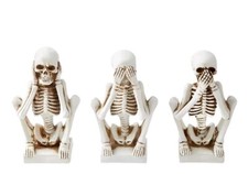 8" H Set of 3 The Hear-No, See-No, Speak-No Evil Skeleton Skull Statue Figuri...