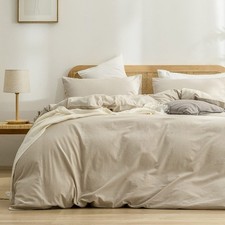 Duvet Cover Set 100 Cotton 3 PCs King Size Almond Milk Grey Lightweight Linen