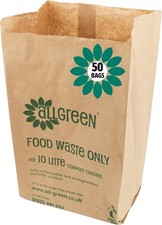 10 Litre x 50 Paper Compostable Bags Kitchen Caddy Liners - Food Waste Bin Line