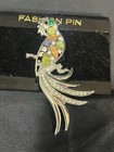 Parrot Bird Brooch Silver Tone Multicolor Rhinestone Opal Style Pin — photo 4