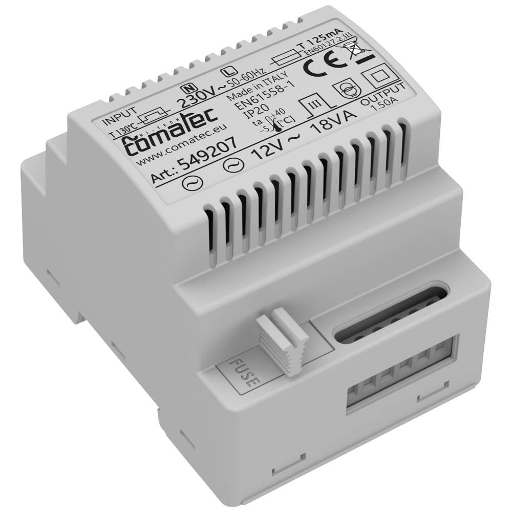 Alimentation 12V AC rail DIN Comatec TBD201812F4 transformateur 18 VA