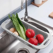 MineSign Extendable Over the Sink Colander Fruits and Vegetables Drain Gray 