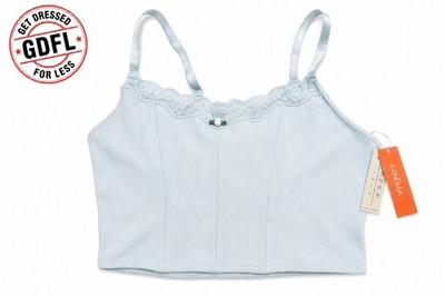 Colsie Womens XL Blue Ribbed Crop Tank Top Sleeveless Fitted Y2K Cami
