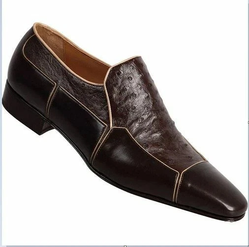 Handcrafted Brown Ostrich Leather Loafers Shoes Leather Formal Shoes For Men