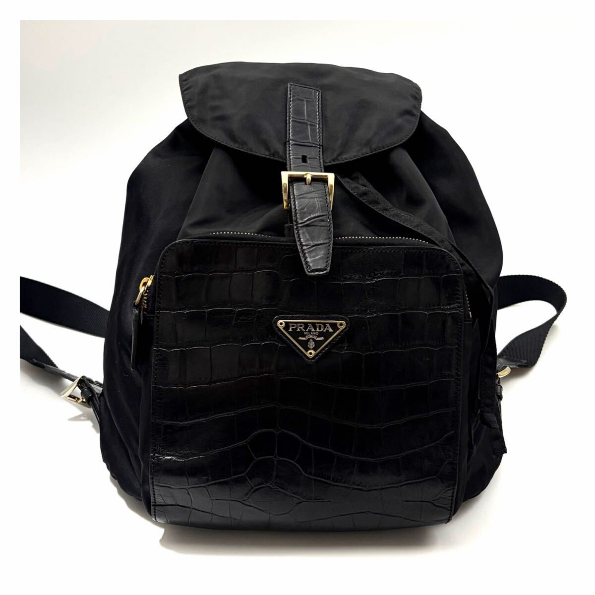 Rare PRADA Nylon Backpack Black Croco Backpack Black Unisex from japan thumbnail 2