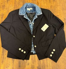Lucky Brand Women's Blazer Jacket Size S Black with Removable Denim Collar NWT