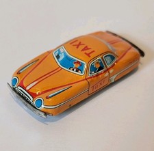 Vintage Antique 1950s Japan Tin Litho Yellow Orange Taxi Cab Mini Toy Car 2 inch