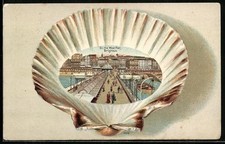 Lithograph Brighton, On the West Pier, sea shell as the photo mount 1908