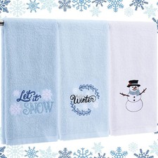 Fanfanwin 3 Pcs Winter Hand Towels for Bathroom Winter Blue Snowflake Hand To...