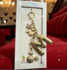 Disney Gold Letter M Mickey/Minnie Mouse Keychain Bag Charm Rhinestones New
