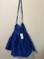Women's Blue Floral Mini Dress Size S Short Sleeveless Spaghetti Strap
