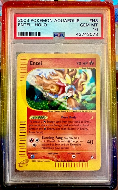 2003 Pokemon Aquapolis Holo Entei #H8 PSA 10 Gem Mint - *POP 79* *2X SWIRL*