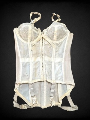 Vintage Youthline Rivoli Merry Widow 1950's Bustier Corset Garter Belt Ivory 36
