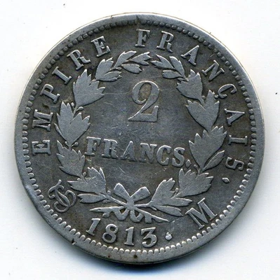 (3601) MONNAIE de 2 FRANCS ARGENT NAPOLEON EMPEREUR 1813 M - Photo 1/2