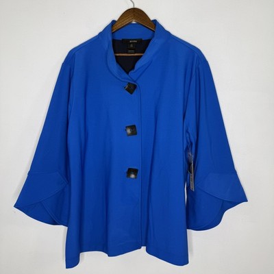 Ali Miles Jacket Womens 2X Blue Button Front 3/4 Sleeve Collared Plus Stretch