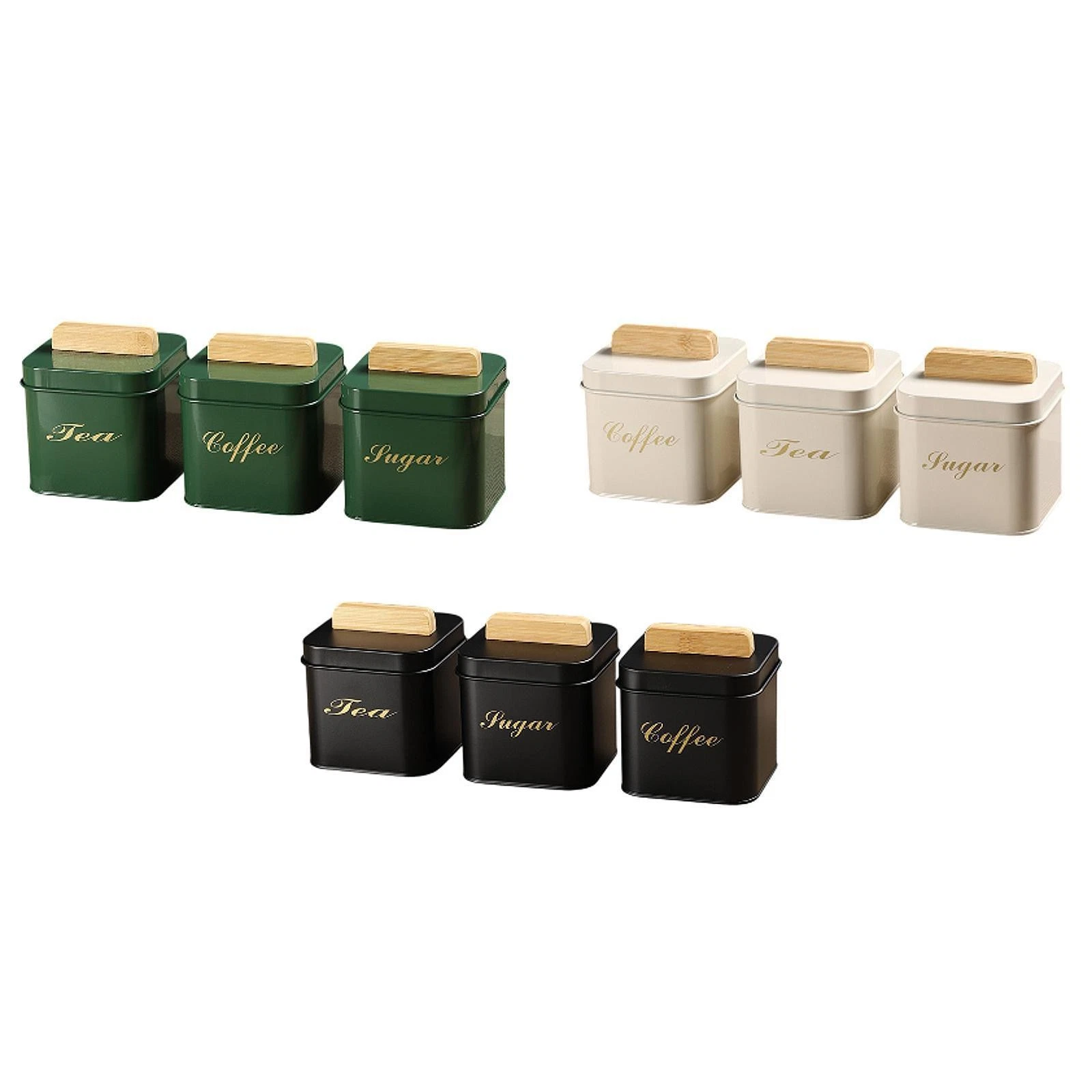 3 Pieces Coffee Tea Sugar Containers Set Kitchen Canisters for Countertop Decor