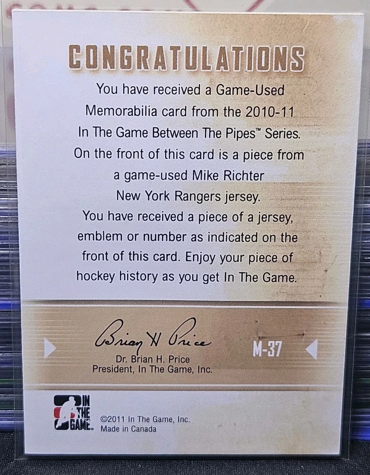 10-11 ITG Between The Pipes Mike Richter Game Used Jersey 🚨🚨 New York Rangers - Image 3 of 3