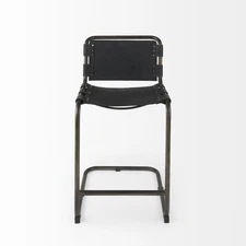 Berbick 21L x 25W x 38H Black Leather W/Gunmetal Gray Frame Stool