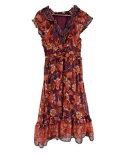 Old Navy S Pullover Tiered Maxi Dress Sheer V-Neck Babydoll Boho ruffle fairy