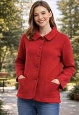 LIZ CLAIBORNE Women's Red Wool Button Front Coat/Jacket Made In USA Size L