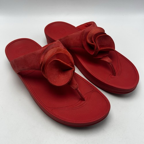 Sandalias FitFlop para mujer 10 chanclas cómodas de cuero rojo tanga para caminar - Imagen 1 de 8