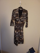 VTG Andrea Lieu Brown Nylon Artsy Pullover Wrap Dress Sz L