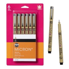 Pigma Micron Fineliner Pens, 02 Tip Size, Archival Black Ink, 6PK 50036