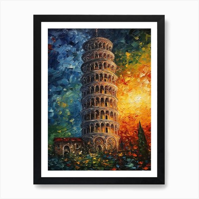 Turm von Pisa van Gogh Stil 2 Kunst gerahmtes Wandbild Poster Leinwanddruck Bild