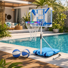 Pool Basketball Hoop Portable 57-70" Adjustable w/ Wheels LED Rim, 2 Balls