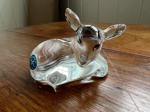 Steuben Fawn/Deer Hand Cooler Paperweight 2.75" long 1.5" tall Signed + Sticker