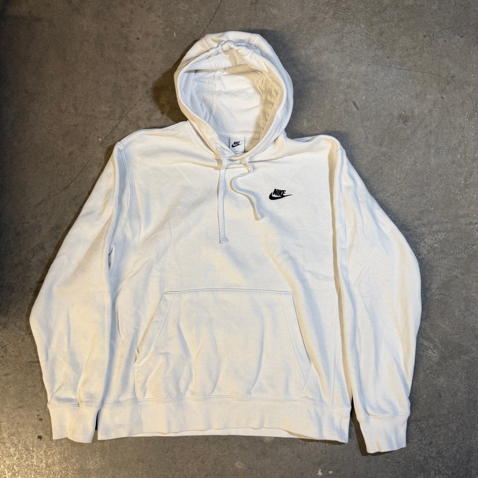 Nike Sportswear Club Fleece Hoodie Mens Large White Logo Pullover