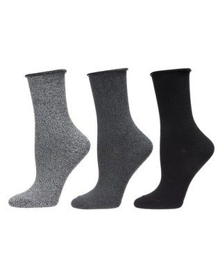MeMoi Roll Top Buttersoft Crew 3 Pair Pack 9-11, Brown-navy-black 