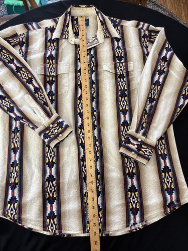 Vtg Wrangler Brushpopper Aztec Pearl Snap Western Cowboy Shirt Mens XLT Tall - Picture 5 of 10