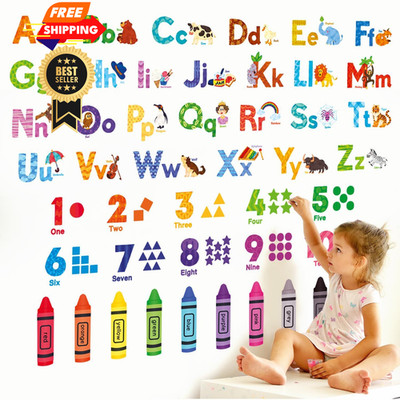 DECOWALL DS-8044 Animal Alphabet Numbers Colour Decals Stickers Kids Peel... 