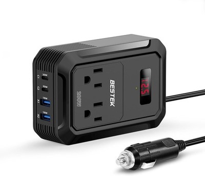 BESTEK 200W Car Power Inverter - DC 12V to 110V AC Converter with 2 Black 