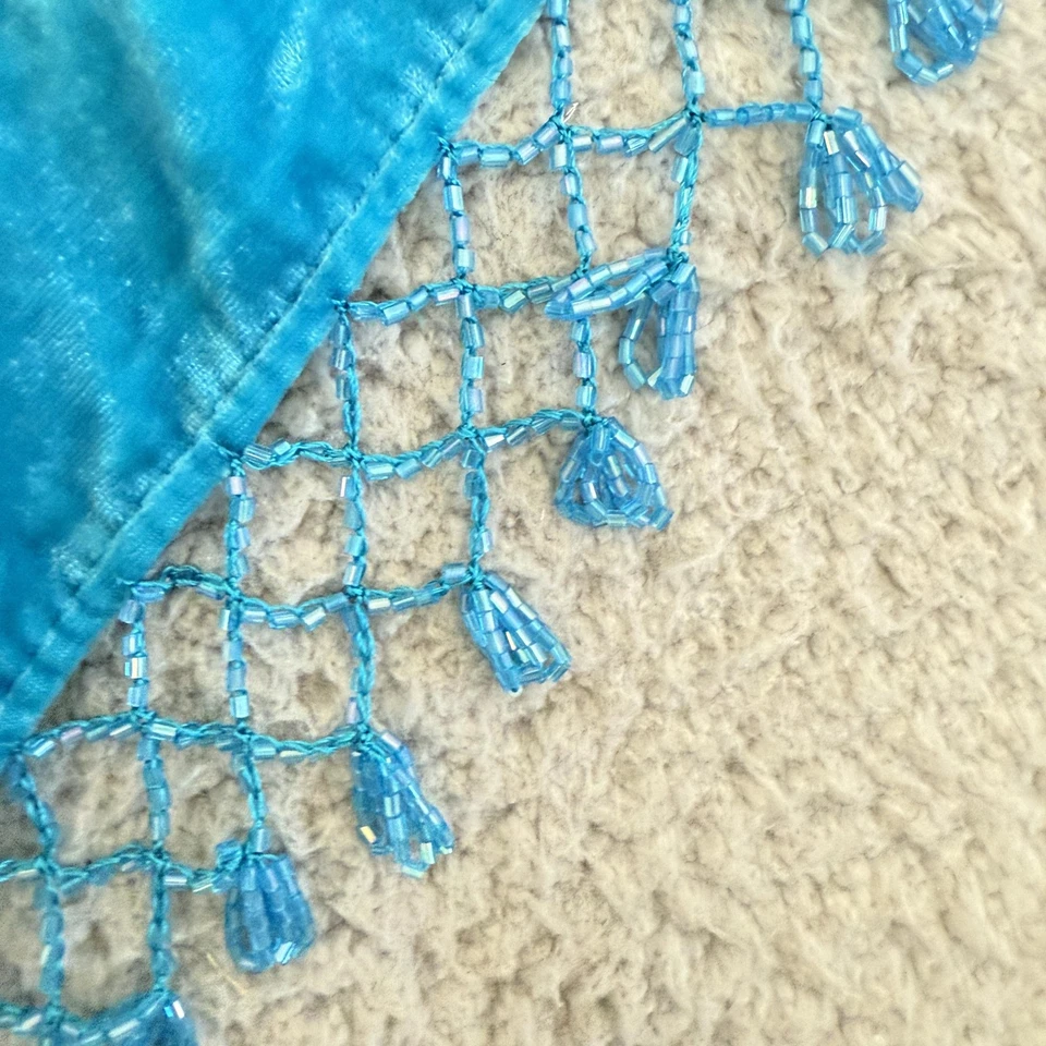 Bufanda envolvente chal Burnout terciopelo pavo real talla única 100 % seda verde azulado flecos con cuentas Foto 2 de 4