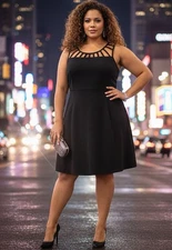 Land Bryant Black Lattice Cut Out Skater Dress Size 22 