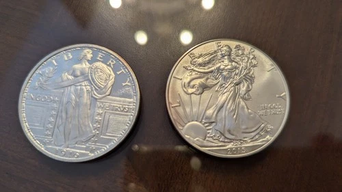 Lot of 2  American Eagle and Standing Liberty 1 Oz  999 Fine Silver Coin -TONING