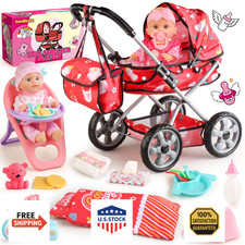 HuceePlay Baby Doll Stroller Set w/ 12.5" Babydoll, Clothes, Blanket 3-5