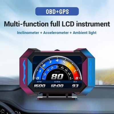 Multifunction ECU OBD2 GPS Car HUD Gauge RPM Speed Temp Voltage Monitor