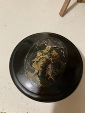 Antique CLARK'S Sewing Thread Spool Black Round Box Treen Collectible Children