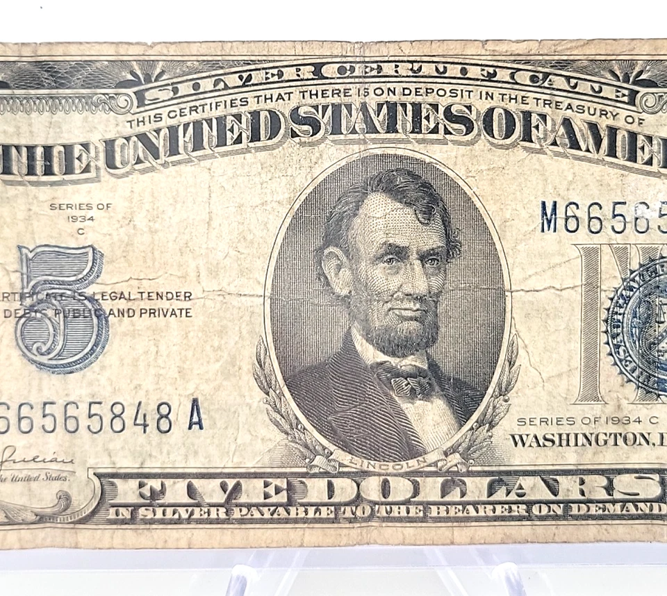 1934 C $5 Silver Certificate Blue Seal Note Lot. H65 - Image 3 of 4